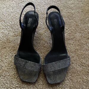 Michael Kors Silver Glitter Slingback Heels Size 7.5